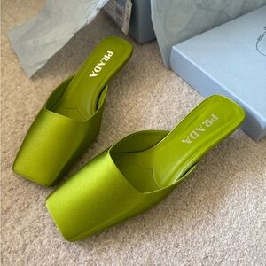 Prada green satin mule